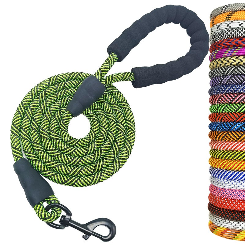 MayPaw Heavy Duty Rope Dog Leash, 6/8/10FT Nylon Pet Leash, Soft Padded Handle Thick Lead Leashes for Large Medium Dogs Walking Training Jogging (Green Black, 1/2" * 6') - Image 1